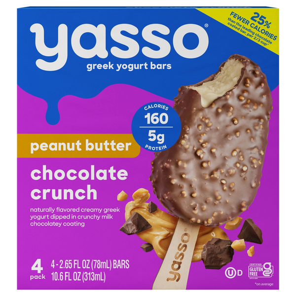 Ice Cream & Ice Yasso Yogurt Bars, Greek, Peanut Butter, Chocolate Crunch hero