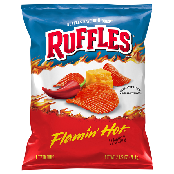 Chips & Pretzels Ruffles Potato Chips, Flamin' Hot Flavored hero