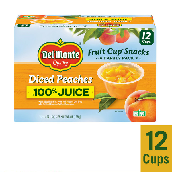 Canned Fruit & Applesauce Del Monte Diced Peaches in 100% Juice Plastic Fruit Cup Snacks hero