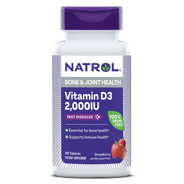 Vitamins & Supplements Natrol Vitamin D3 2,000 IU Strawberry Flavored Fast Dissolve Tablets hero