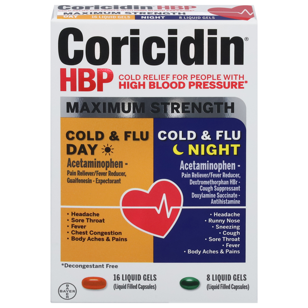 Coricidin Cold & Flu, Day/Night, Maximum Strength, Liquid Gels hero