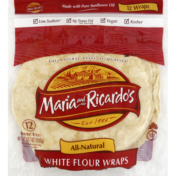 Tortillas & Flat Bread Maria & Ricardo's Wraps, White Flour, Gourmet hero