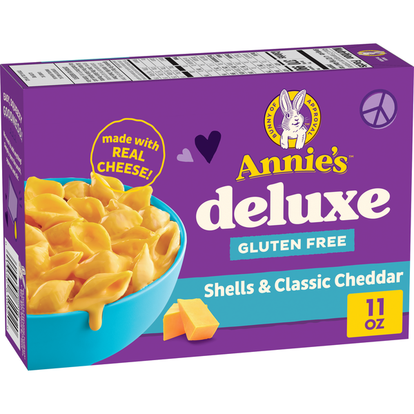 Instant Foods Annie's Deluxe Gluten Free Shells and Classic Cheddar Mac and Cheese Sauce hero