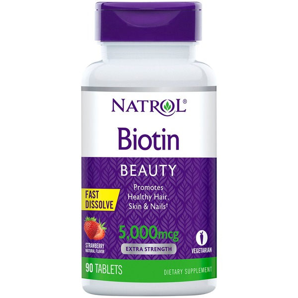 Vitamin B Natrol Biotin 5,000 mcg Strawberry Flavored Fast Dissolve Tablets hero