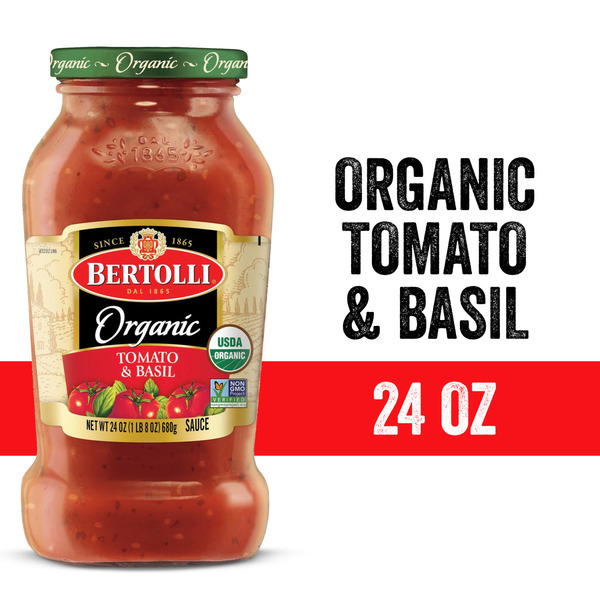 Pasta Sauce Bertolli Organic Tomato & Basil Sauce hero