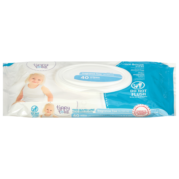 Diapers & Wipes Tippy Toes Wipes, Thick Quilted, Fragrance Free hero