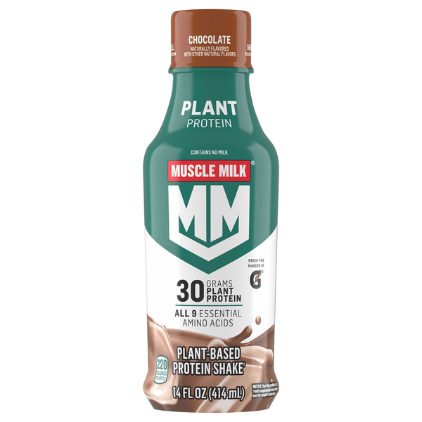 MUSCLE MILK Protein Shake, Plant-Based, Chocolate hero