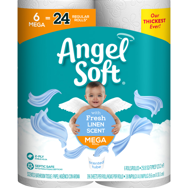 Paper Goods Angel Soft Bathroom Tissue, Scented, with Fresh Linen Scent, Mega Roll, 2-Ply hero