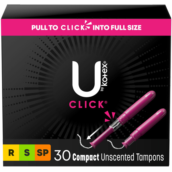 Feminine Care U by Kotex Click Compact Multipack Unscented Tampons, Regular/Super/Super Plus hero