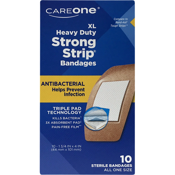 First Aid CareOne XL Heavy Duty Strong Strip Antibacterial Bandages hero