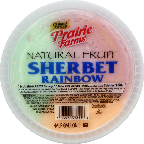 Ice Cream & Ice Prairie Farms Sherbet, Rainbow, Natural Fruit hero