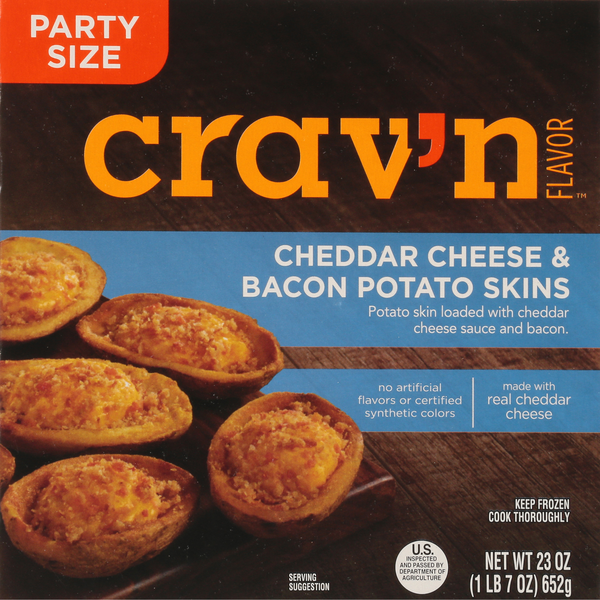 Frozen Appetizers & Sides Crav'n Flavor Potato Skins, Cheddar Cheese & Bacon, Party Size hero