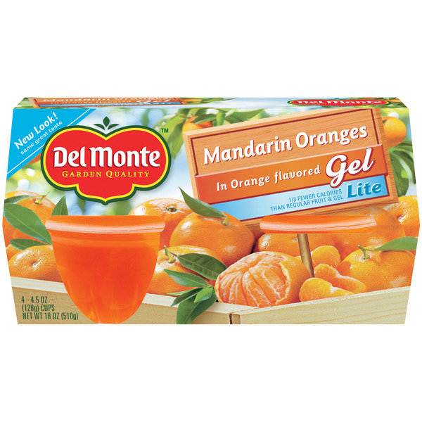 Canned Fruit & Applesauce Del Monte Mandarin Oranges in Lite Orange Flavored Gel Plastic Fruit Cup Snacks hero