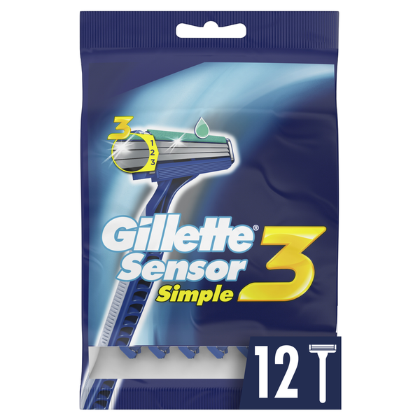 Shave Needs Gillette Sensor3 Simple Men’s Disposable Razors, 12 Count hero