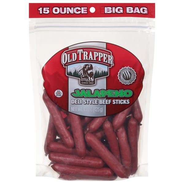 Popcorn & Jerky Old Trapper Beef Sticks, Deli Style, Jalapeno, Big Bag hero