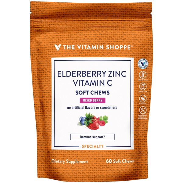 Vitamin C The Vitamin Shoppe Elderberry Zinc Vitamin C, Mixed Berry, Soft Chews hero