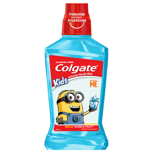 Oral Hygiene Colgate Anticavity Kids Mouthwash with Fluoride, Bubble Fruit, Minions hero