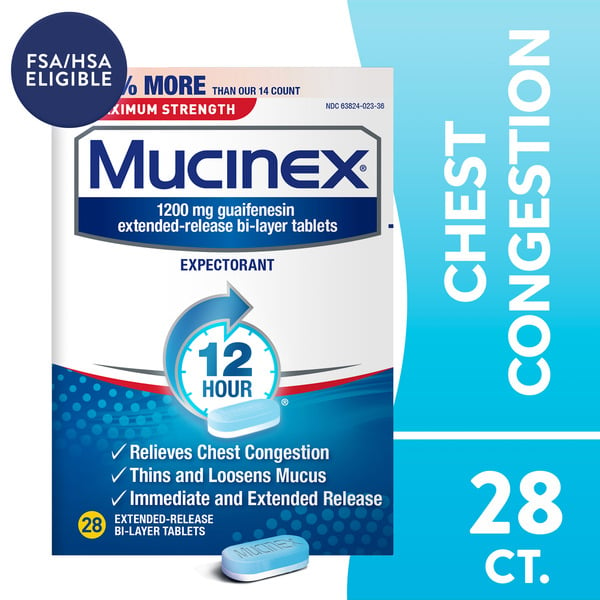 Cold, Flu & Allergy Mucinex Maximum Strength 12 Hour Extended Release Tablets, 1200 mg, Chest Congestion hero