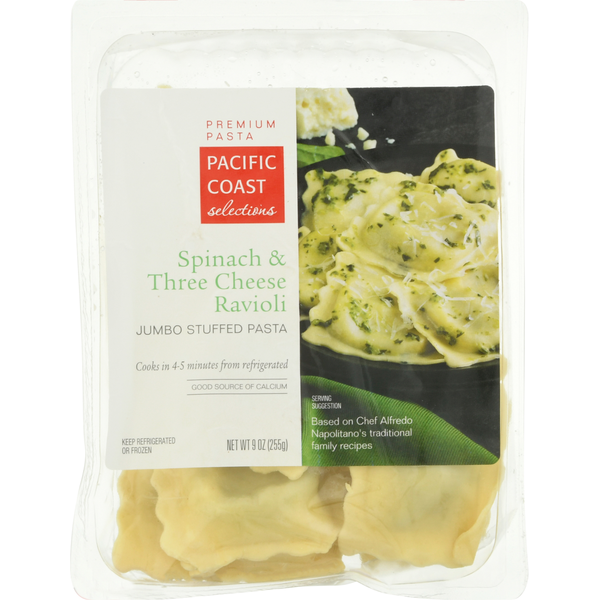 PACIFIC COAST selections Ravioli, Spinach & Three Cheese, Jumbo Stuffed Pasta, Premium hero