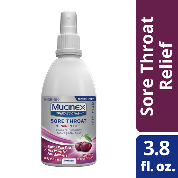 Cold, Flu & Allergy Mucinex Sore Throat + Pain Relief, Cherry Flavor, Spray hero