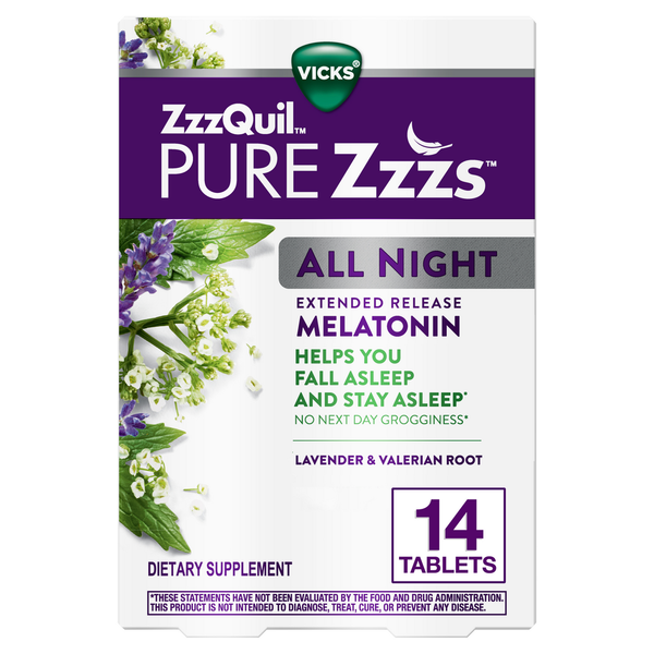 First Aid Vicks PURE Zzzs All Night Extended Release Melatonin Sleep Aid, Dietary Supplement hero