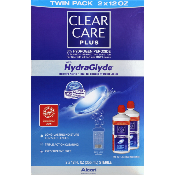 Eye & Ear Care Alcon CLEAR CARE Cleaning & Disinfecting Solution, with HydraGlyde, Twin Pack hero