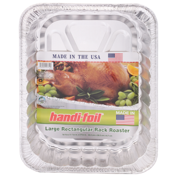 Kitchen Supplies Handi-foil Roaster Pan, Rectangular Rack, Large hero