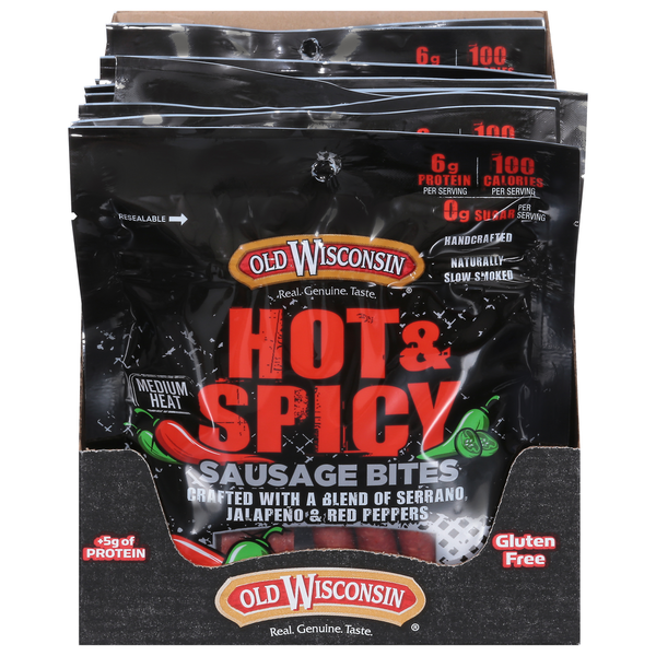 Old Wisconsin Sausage Bites, Hot & Spicy, Medium Heat hero