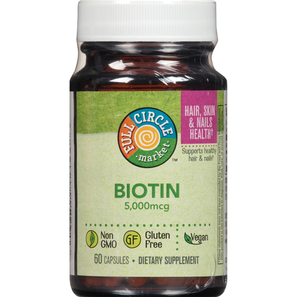 Vitamins & Supplements Full Circle Biotin 5,000 Mcg Supports Healthy Hair & Nails Dietary Supplement Vegan Capsules hero