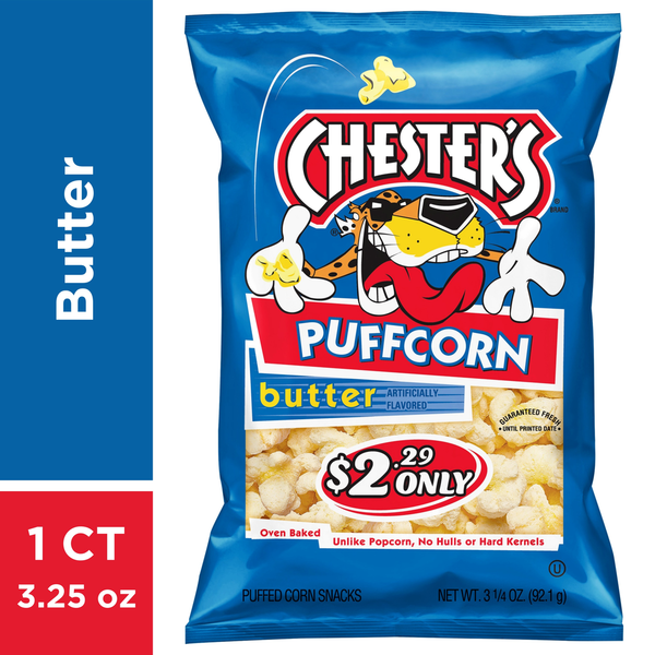 Popcorn & Jerky Chester'S Butter Artificially Flavored Puffed Corn Snacks hero