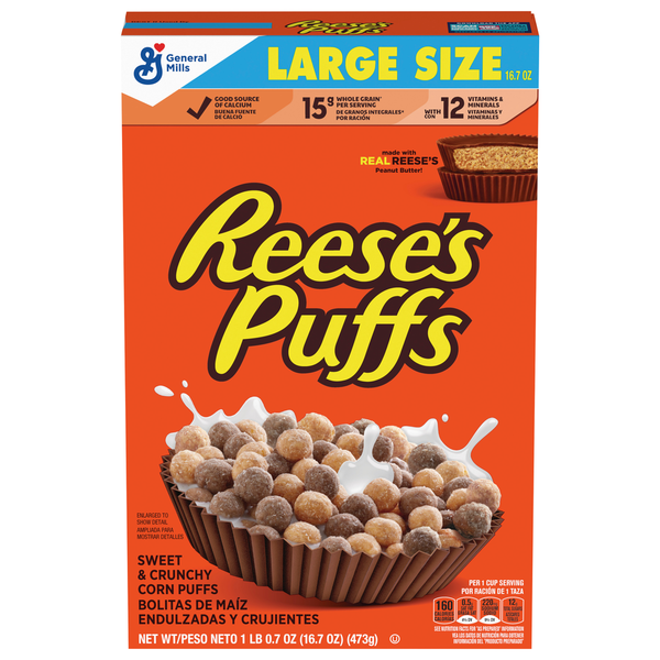 Cereal & Granola General Mills Reese's Puffs Corn Puffs, Sweet & Crunchy, Large Size hero