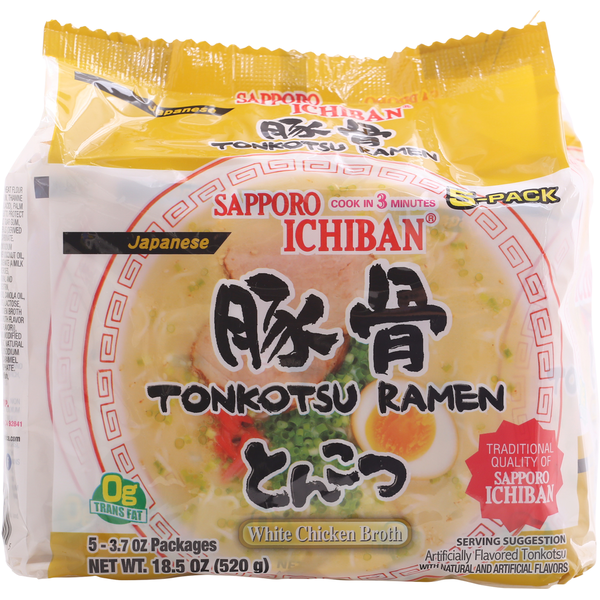 Asian Foods Sapporo Tonkotsu Ramen, Japanese, White Chicken Broth, 5 Pack hero