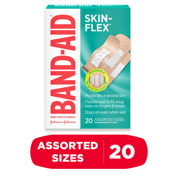 First Aid BAND-AID Skin-Flex Adhesive Bandages, Assorted Sizes hero