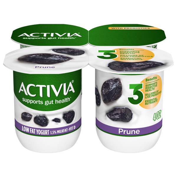 Yogurt Activia Prune Lowfat, Probiotic Yogurt Cups hero