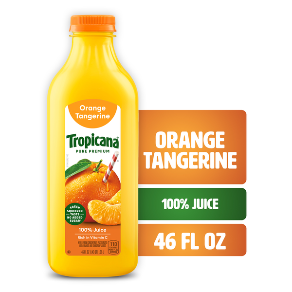 Tropicana 100% Orange Tangerine Juice, 46 fl oz bottle hero