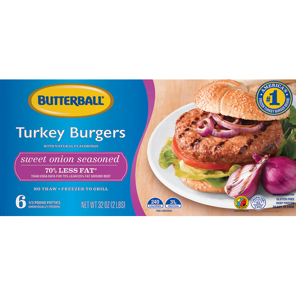 Frozen Meat & Seafood Butterball Everyday Sweet Onion Seasoned Turkey Burgers hero