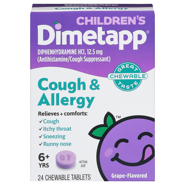 Dimetapp Cough & Allergy, Grape-Flavored, Chewable Tablets, Children's hero