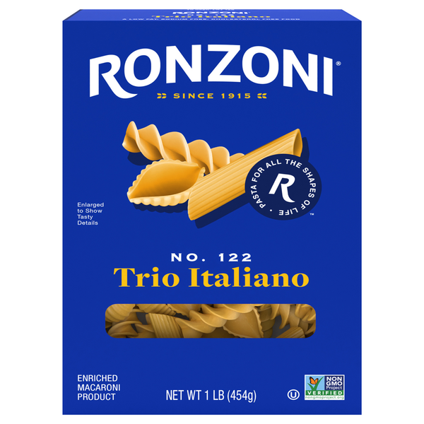 Dry Pasta Ronzoni Trio Italiano, 16 oz, Non-GMO Pasta Shells, Rotini, and Penne hero