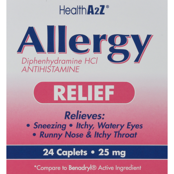 Cold, Flu & Allergy HealthA2Z Antihistamine, Relief, Allergy, 25 mg, Caplets hero