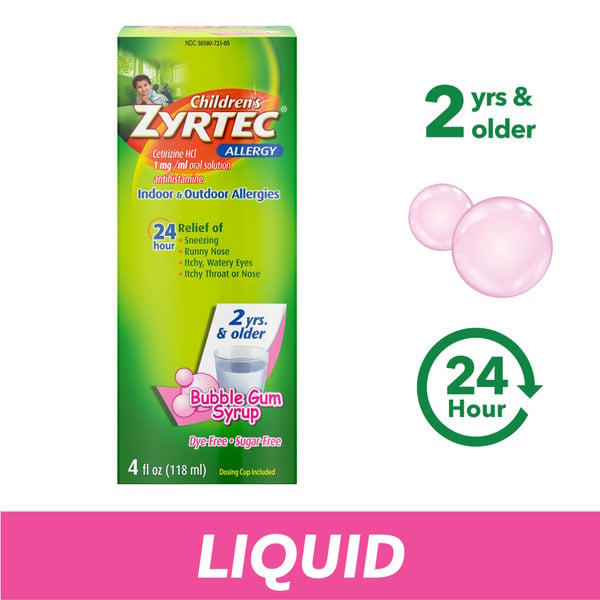 Baby First Aid & Vitamins ZYRTEC 24 Hour Allergy Relief Syrup, Bubble Gum hero