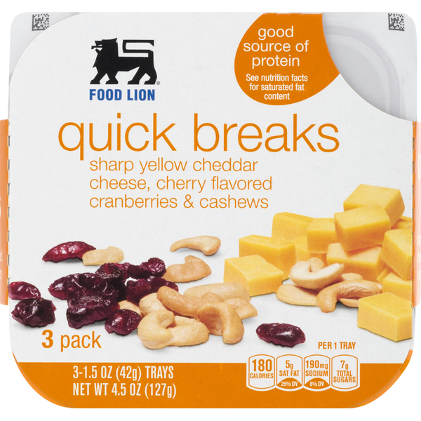 Packaged Cheese Food Lion Quick Breaks Cheddar Cheese, Cranberries, Cashews 3pk hero