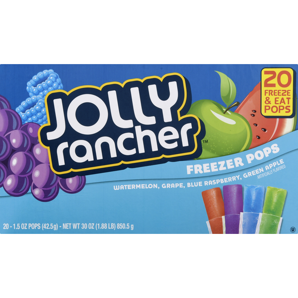 Ice Cream & Ice JOLLY RANCHER Freezer Pops, Watermelon/Grape/Blue Raspberry/Green Apple, 20 Pack hero