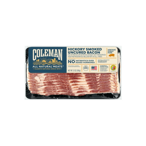 Packaged Meat Coleman Uncured Hickory Smoked Bacon hero