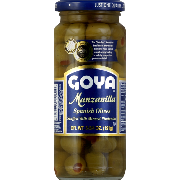 Pickles, Peppers & Olives Goya Manzanilla Stuffed With Minced Pimientos Spanish Olives hero