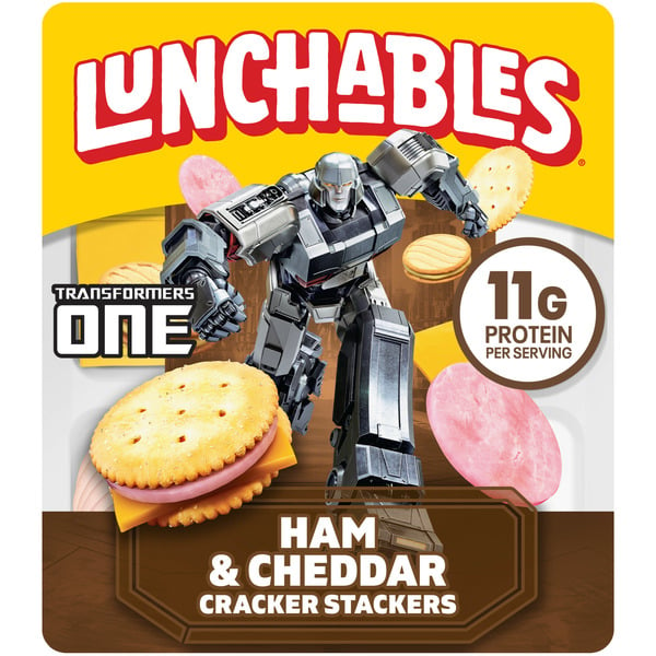 Lunch Meat Lunchables Ham & Cheddar Cheese Cracker Stackers Snack Kit Kids Lunch with Vanilla Cookies hero