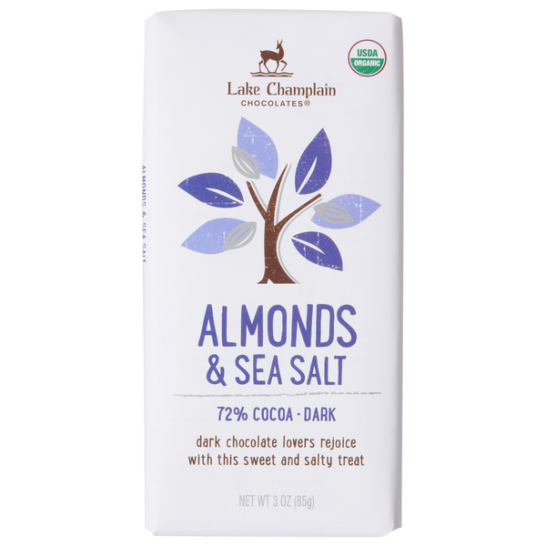 Candy & Chocolate Lake Champlain Chocolates Organic Dark Sea Salt & Almonds Chocolate Bar, 72% Cocoa hero