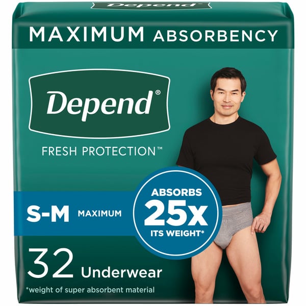 Adult Care Depend Fresh Protection Men's Adult Incontinence Underwear, S/M, Grey hero