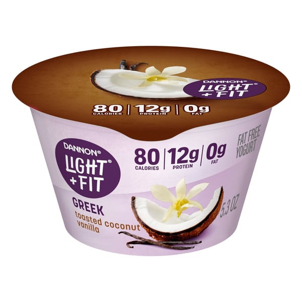 Yogurt Dannon Light + Fit Toasted Coconut Vanilla Greek Fat Free Yogurt Cup hero