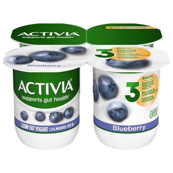 Yogurt Activia Blueberry Lowfat, Probiotic Yogurt Cups hero