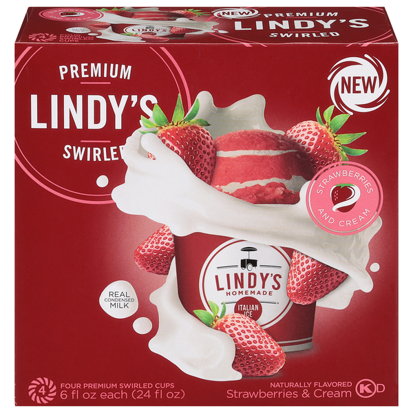 Ice Cream, Novelties & Ice Lindy's Swirled Cups, Strawberries & Cream, Premium hero